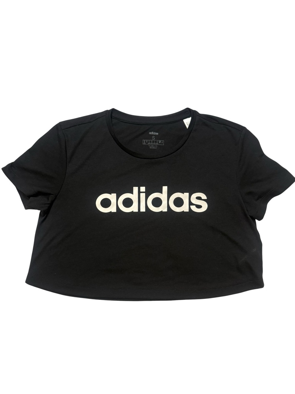 Adidas Women’s Black Crop Top Tee Size S Small Training Climalite Logo EI5526